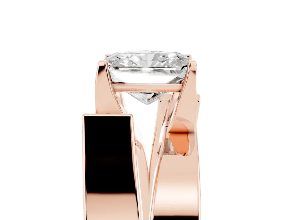 Modern Tension Set Radiant Cut Diamond Solitaire Wide Band Ring Rose gold