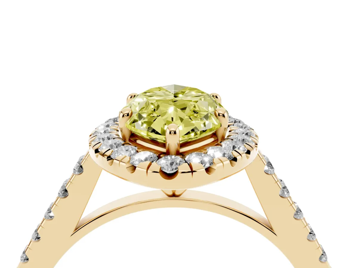 Fancy Yellow Marquise Cut Halo Pave Diamond Engagement Ring with Four-Prong Setting Yellow gold