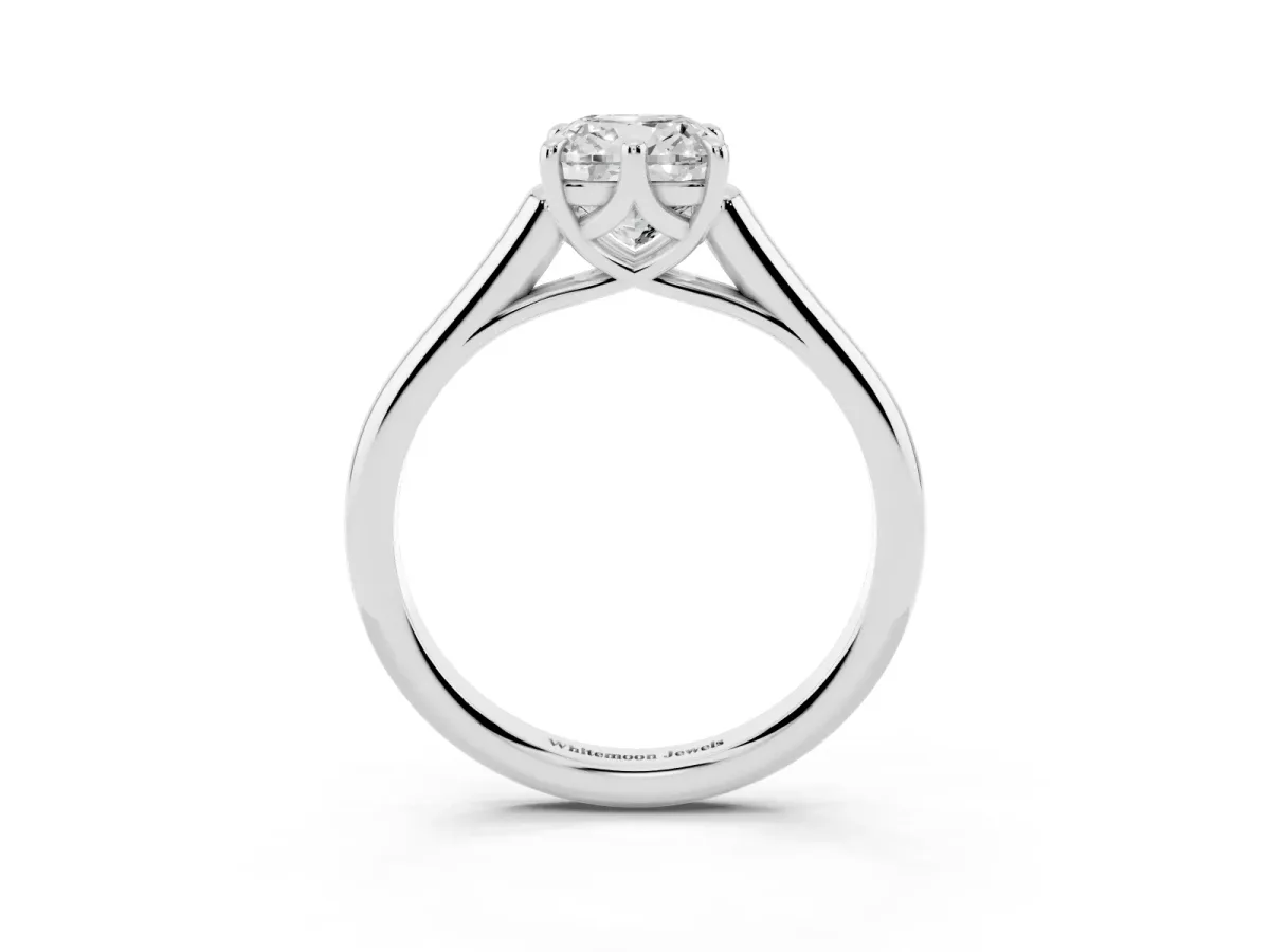 Cushion Cut Solitaire Engagement Ring with Six-Prong Setting and Classic Band Silver