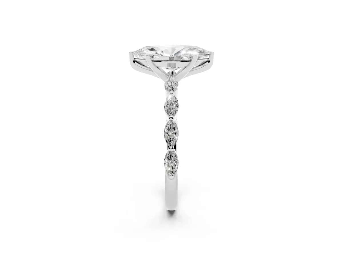 Marquise Cut Diamond Ring with Marquise Side Stones and Prong Setting Platinum