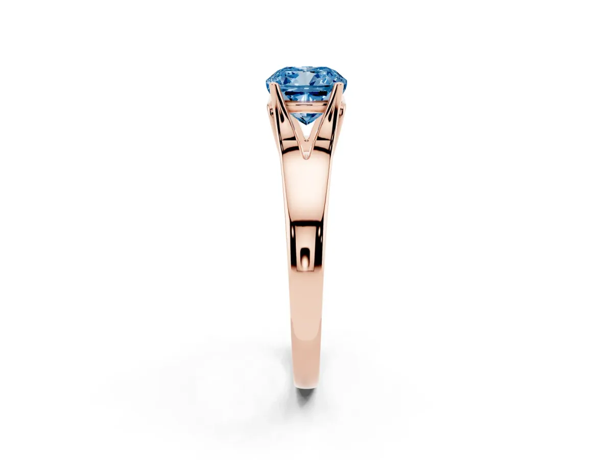 Fancy Blue Cushion Cut Solitaire Diamond Ring with Cathedral Band and Four-Prong Setting Rose gold