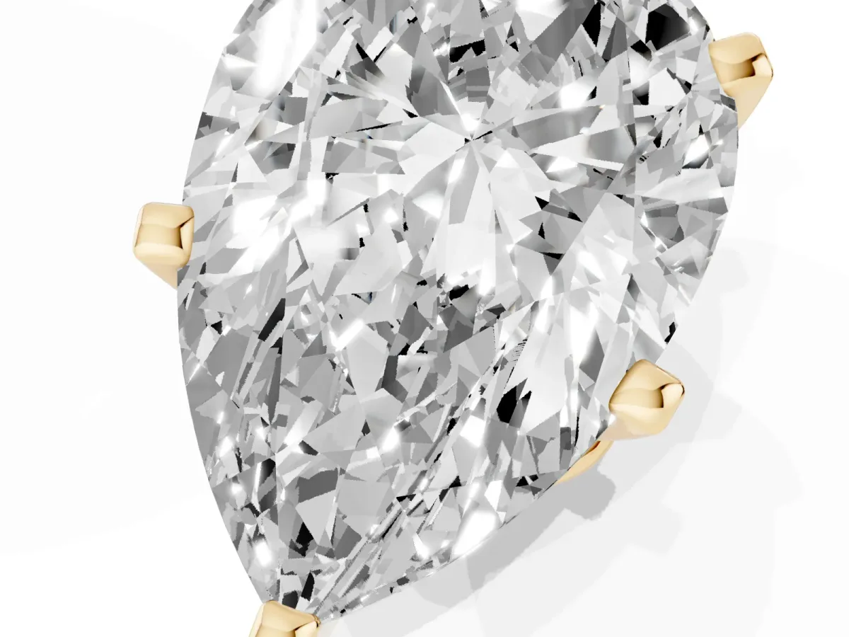 Pear Cut Diamond Solitaire Ring with Prong Setting and Classic Band Yellow gold