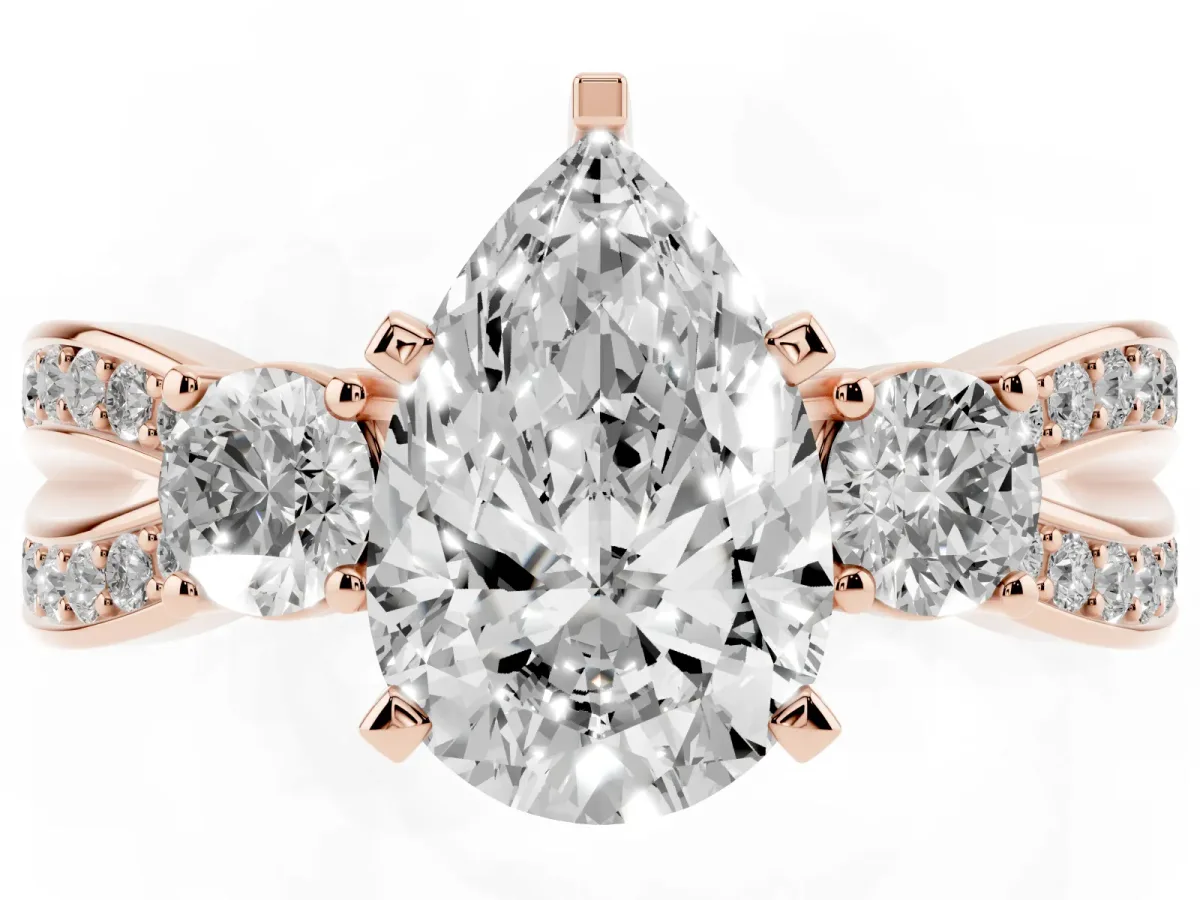 Three-Stone Pear Cut Cut Diamond Twist Band with Prong Setting Rose gold