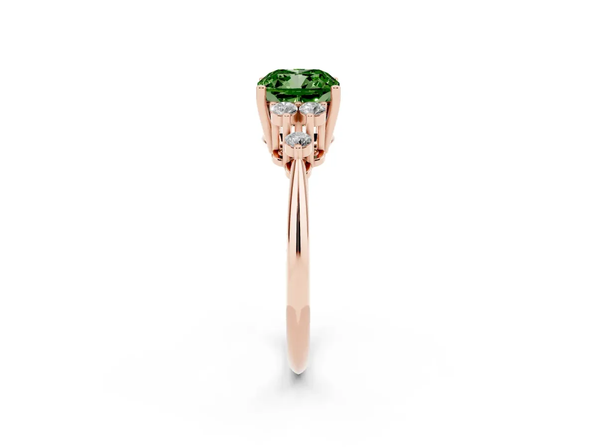 Fancy Green Cushion Cut Cut Diamond Cluster Ring with Solitaire Band and Four-Prong Setting Rose gold