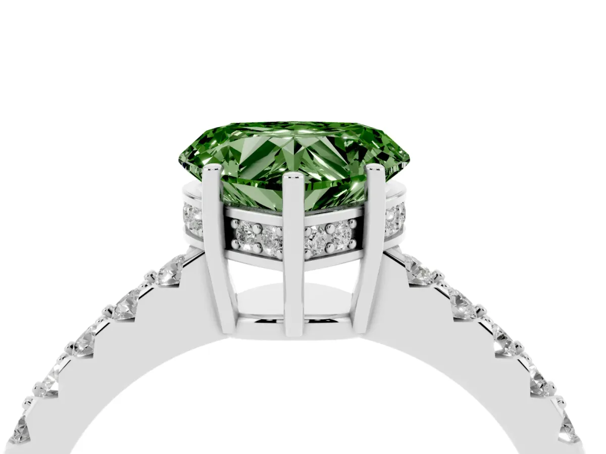 Fancy Green Heart Cut Solitaire Diamond Engagement Ring with Pavé Band and Six-Prong Setting White gold