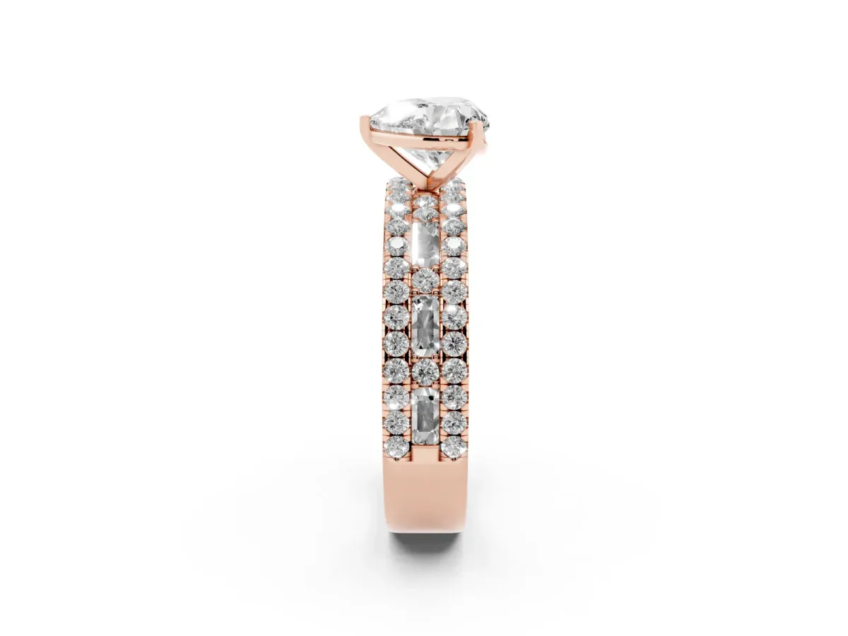 Heart Cut Diamond Solitaire Ring with Pavé and Channel Set Band Rose gold
