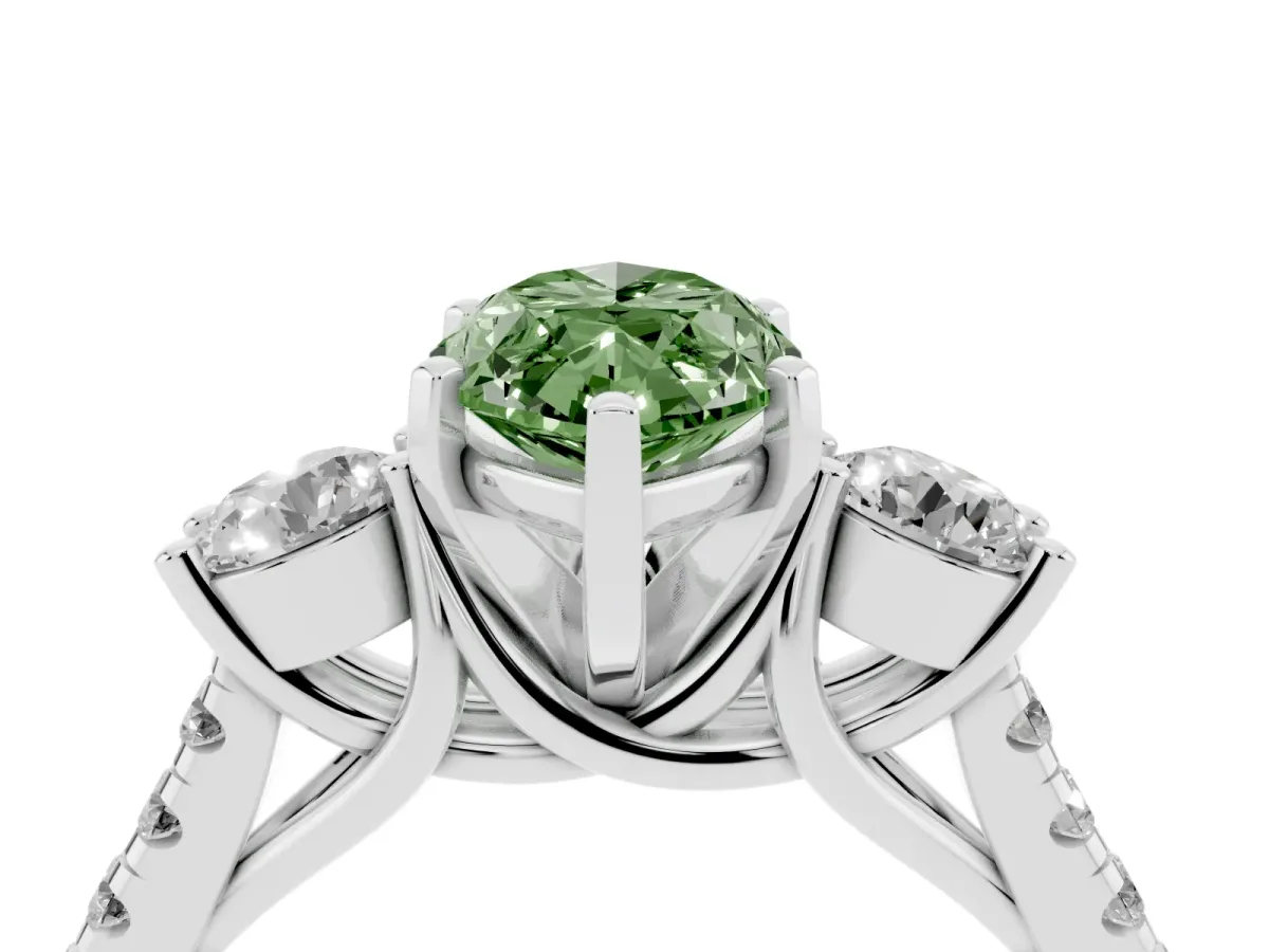 Fancy Green Three-Stone Marquise Cut Diamond Pavé Band with Four-Prong Setting Silver