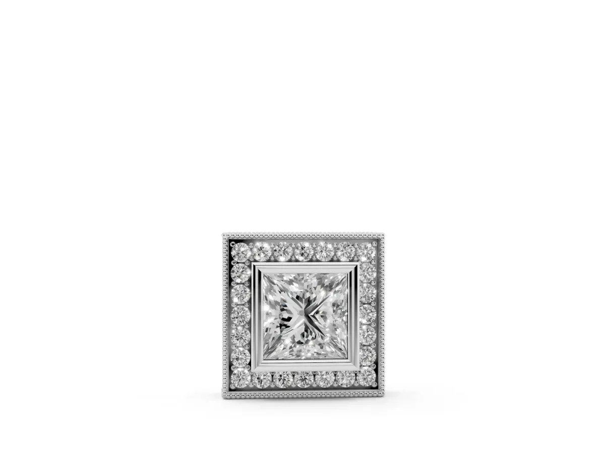 Princess Cut Halo Bezel Pendant Silver