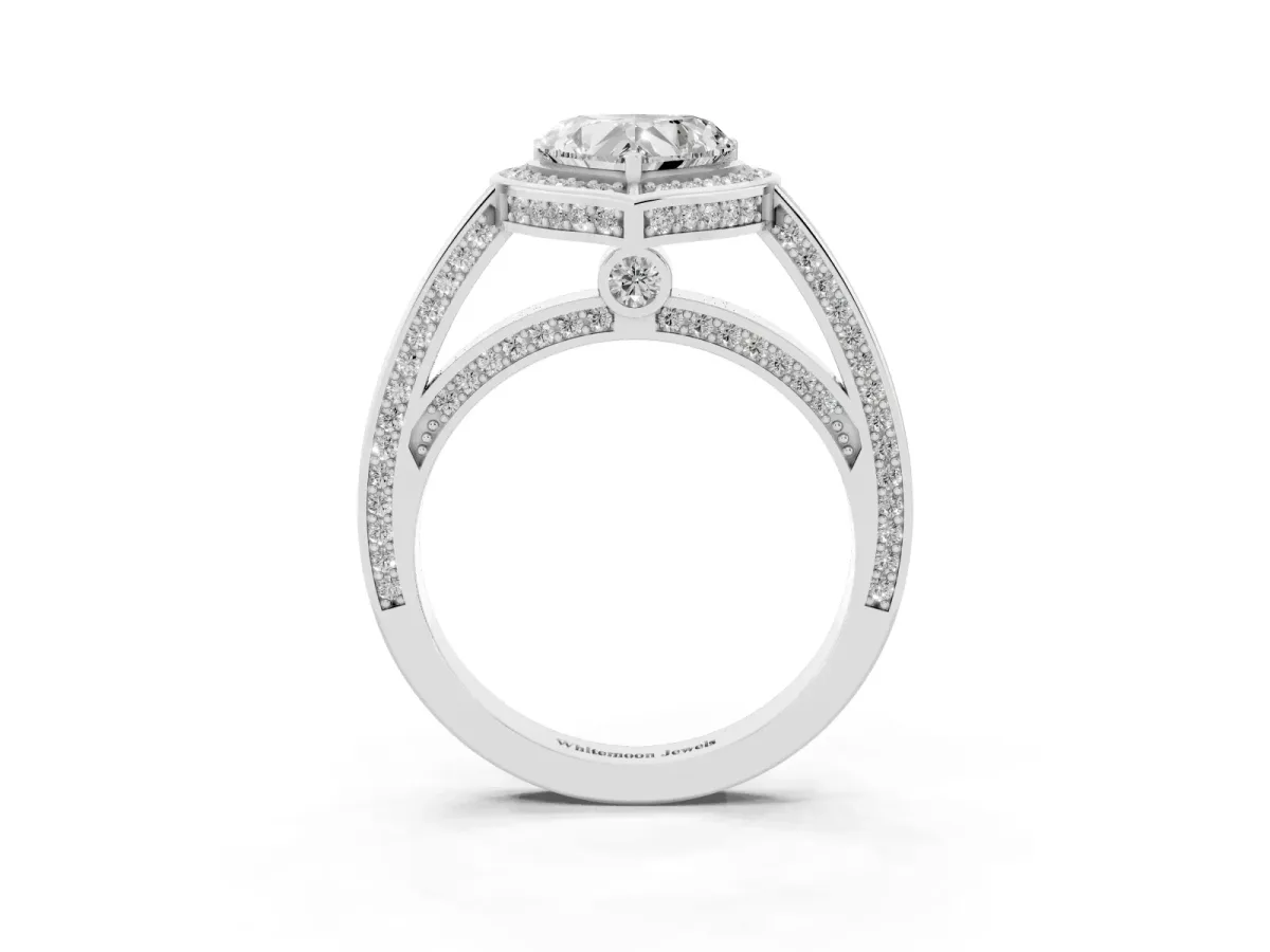 Heart Cut Cut Halo Pave Split Shank Prong Setting Ring Silver