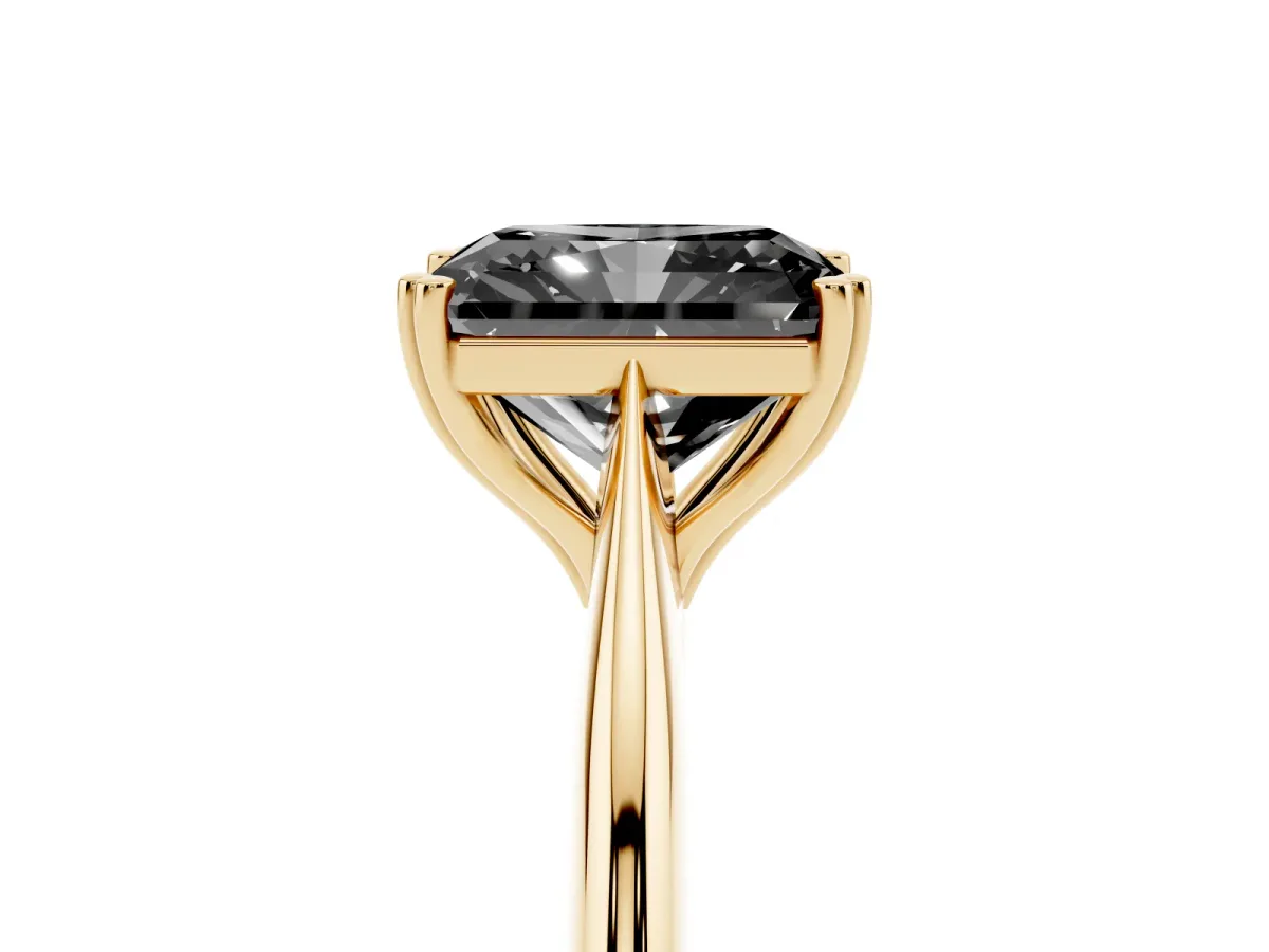 Fancy Black Radiant Cut Solitaire Diamond Ring with Six-Prong Setting and Classic Band Yellow gold