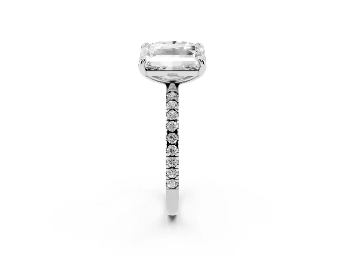 Oval and Radiant Toi Moi Ring with Prong Setting and Pave Band Silver