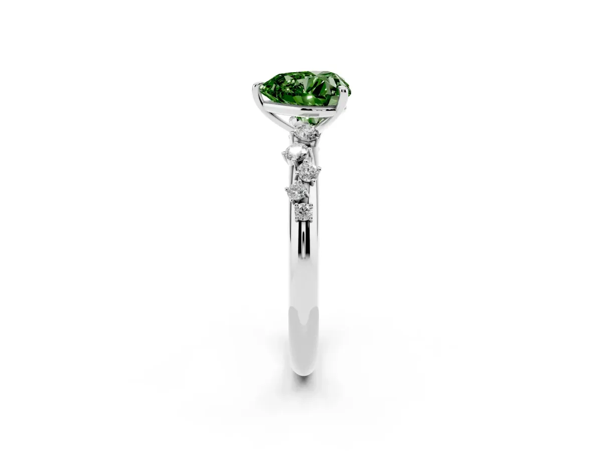 Fancy Green Heart Cut Diamond Cluster Prong-Set Solitaire Ring White gold