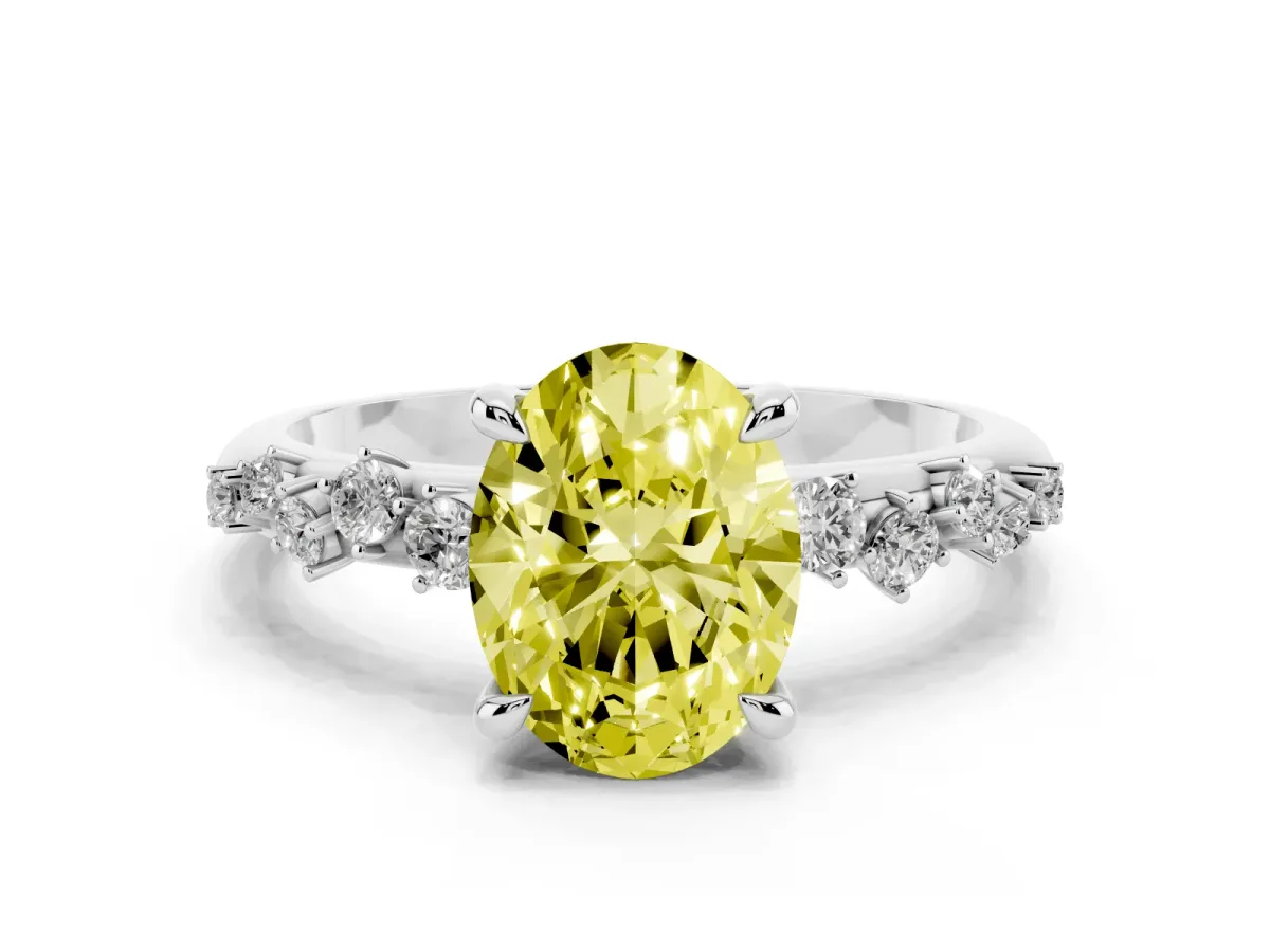 Fancy Yellow Oval Cut Cut Diamond Vine Band with Four-Prong Setting Platinum