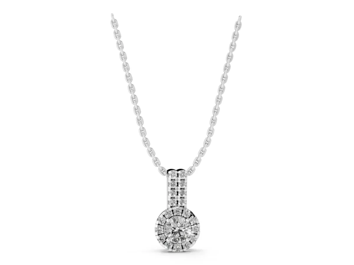 Round Halo Diamond Pendant with Double Prong Setting Silver