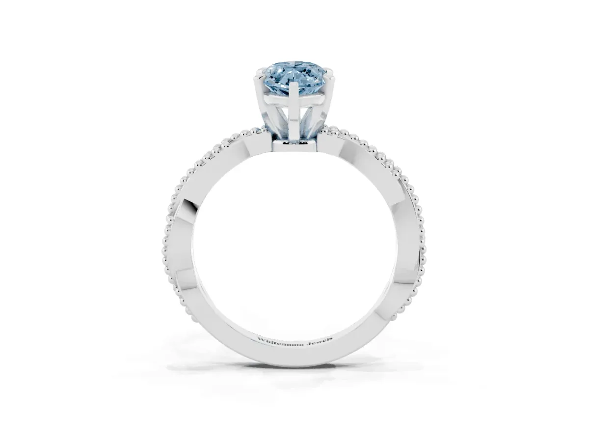 Fancy Blue Marquise Cut Solitaire Twisted Band with Bead Prong Setting Silver