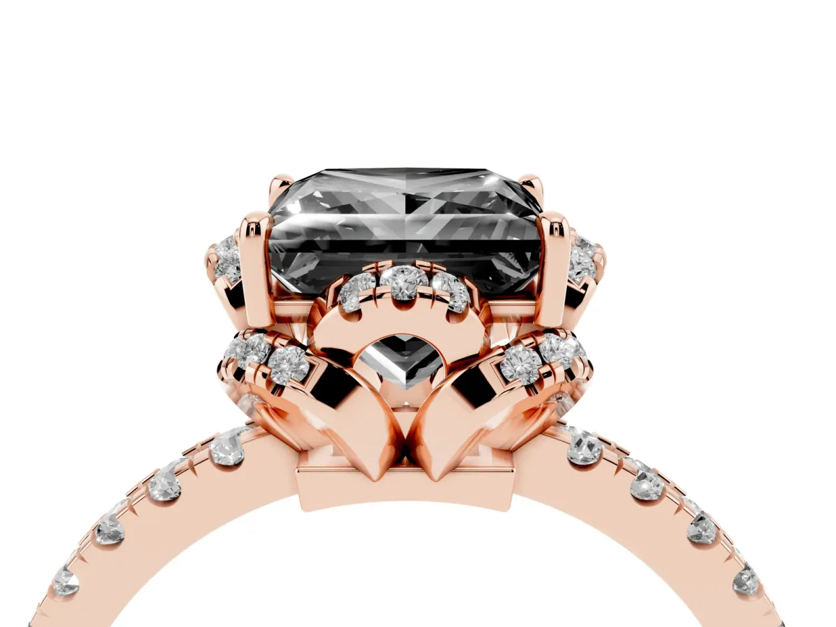Fancy Black Princess Cut Diamond Halo Pave Band with Four-Prong Setting Rose gold