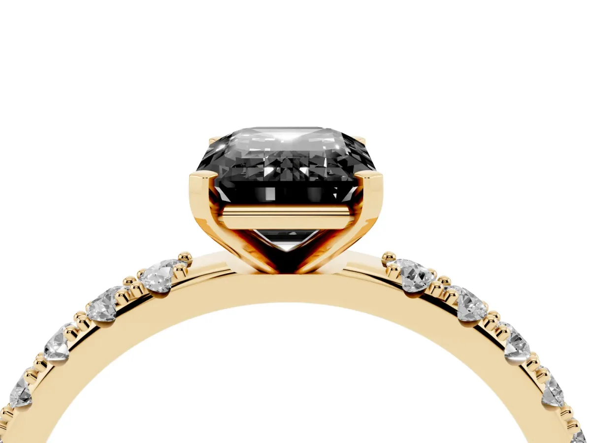 Fancy Black Emerald Cut Diamond Solitaire Pavé Band with Four-Prong Setting Yellow gold