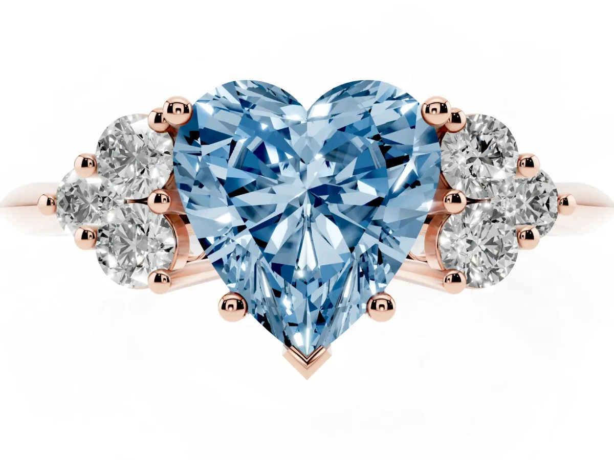 Fancy Blue Heart Cut Cut Diamond Cluster Ring with Solitaire Band and Four-Prong Setting Rose gold