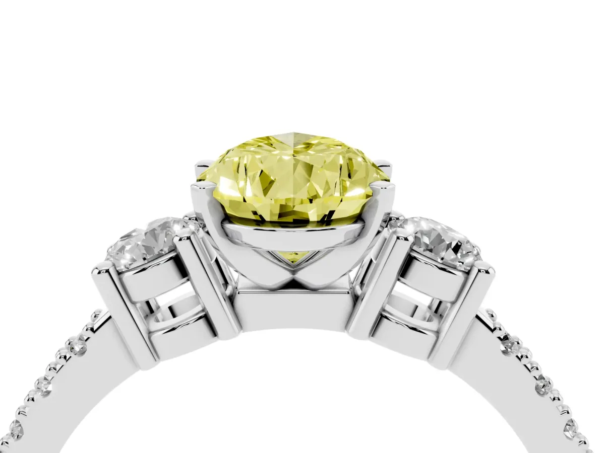 Fancy Yellow Pear Cut Three-Stone Diamond Pavé Band with Prong Setting Silver