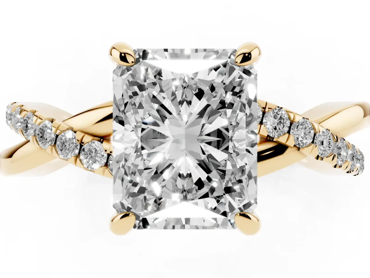 Radiant Cut Cut Diamond Twist Band Solitaire with Prong Setting Yellow gold