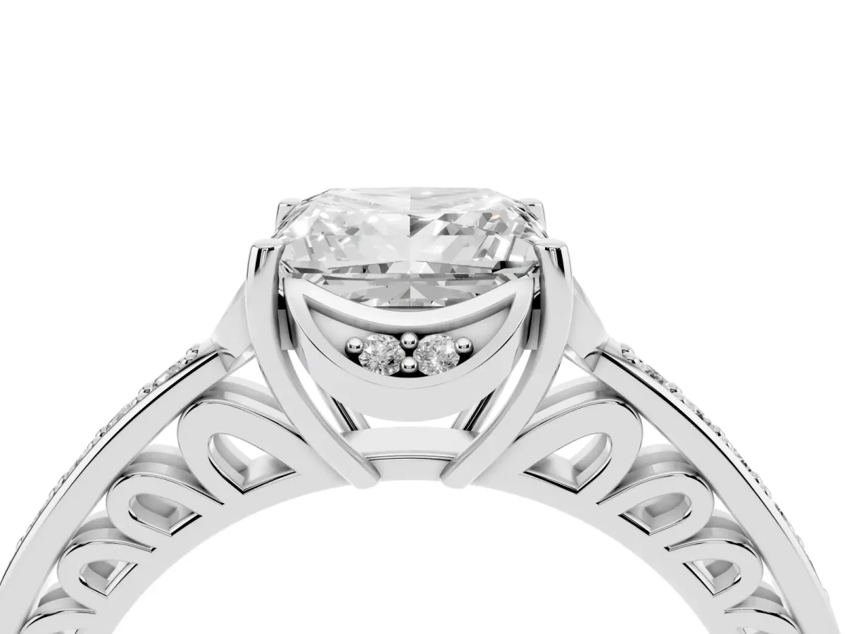Princess Cut Cut Halo Diamond Ring with Channel Set Band and Four-Prong Setting Platinum