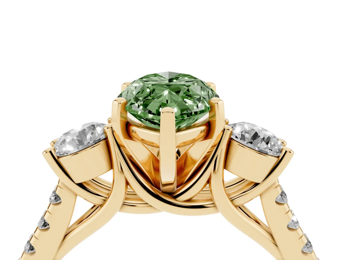 Fancy Green Three-Stone Marquise Cut Diamond Pavé Band with Four-Prong Setting Yellow gold