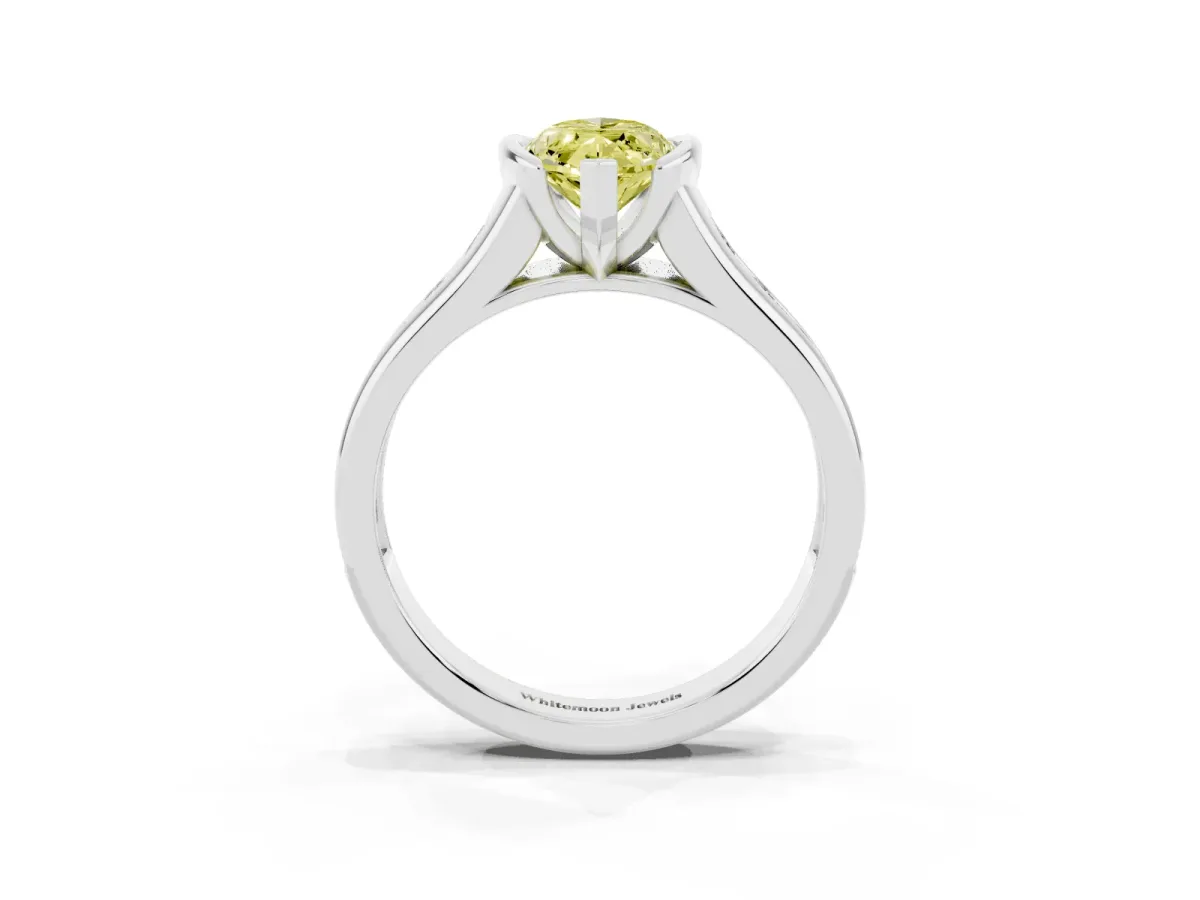 Fancy Yellow Marquise Cut Solitaire Bezel-Set Diamond Ring with Channel-Set Band Silver