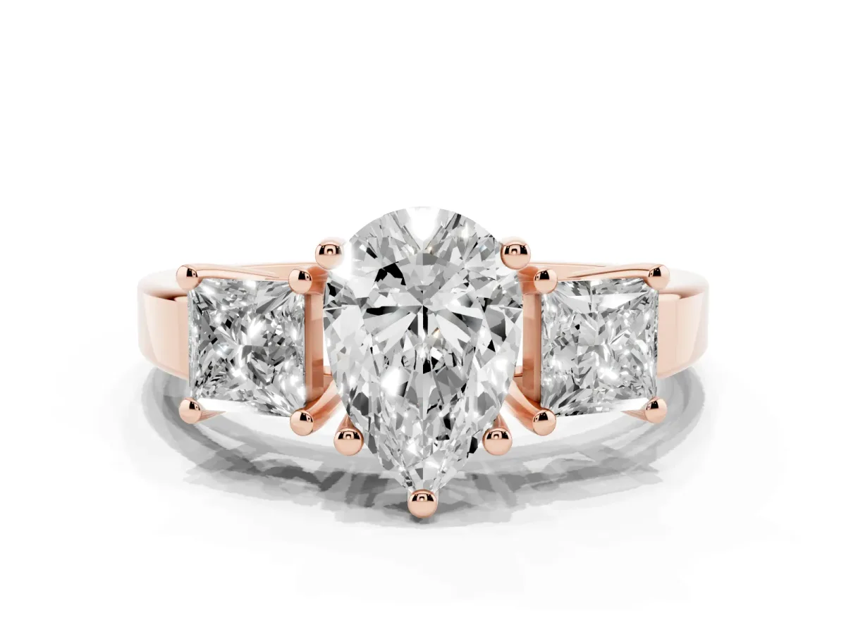 Three-Stone Pear Cut Cut Solitaire Ring with Prong Setting Rose gold