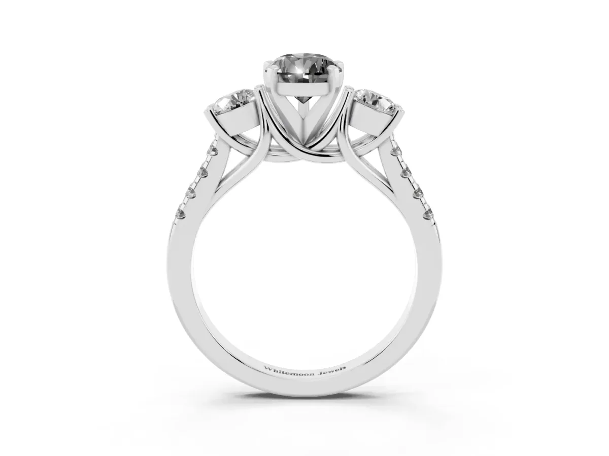 Fancy Black Three-Stone Pear Cut Diamond Pavé Band with Four-Prong Setting Silver