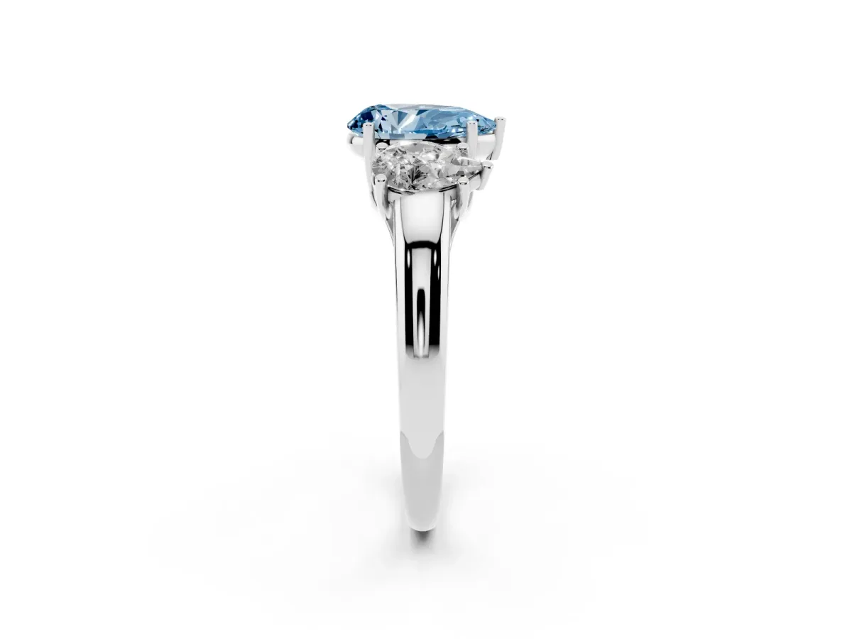 Fancy Blue Three-Stone Pear Cut Diamond Engagement Ring with Prong Setting Platinum