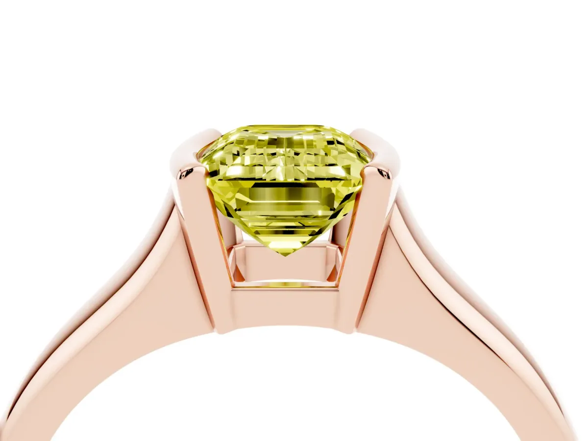 Fancy Yellow Emerald Cut Solitaire Tension Set Diamond Ring with Split Shank Band Rose gold