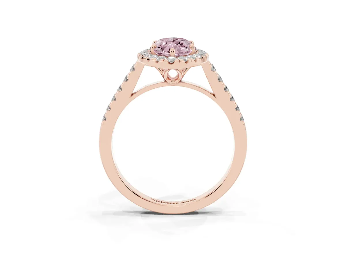 Fancy Pink Marquise Cut Halo Pavé Diamond Engagement Ring with Four-Prong Setting Rose gold
