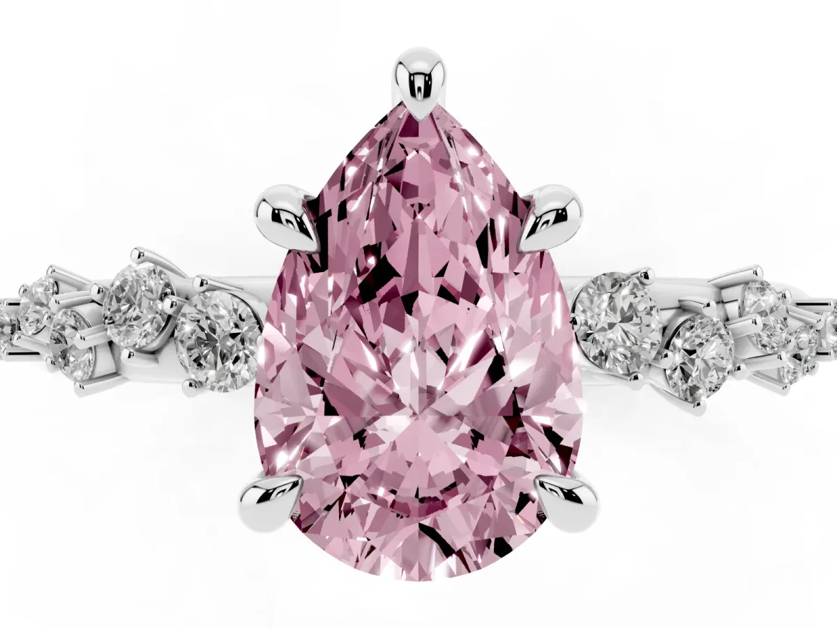 Fancy Pink Pear Cut Cut Diamond Vine Band with Four-Prong Setting Platinum