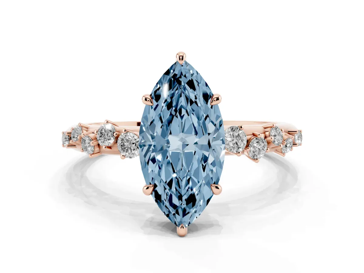 Fancy Blue Marquise Cut Diamond Cluster Prong-Set Solitaire Ring Rose gold