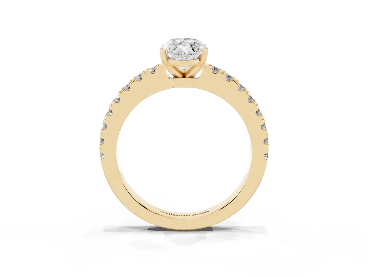 Marquise Cut Solitaire Diamond with Pavé Band and Four-Prong Setting Yellow gold