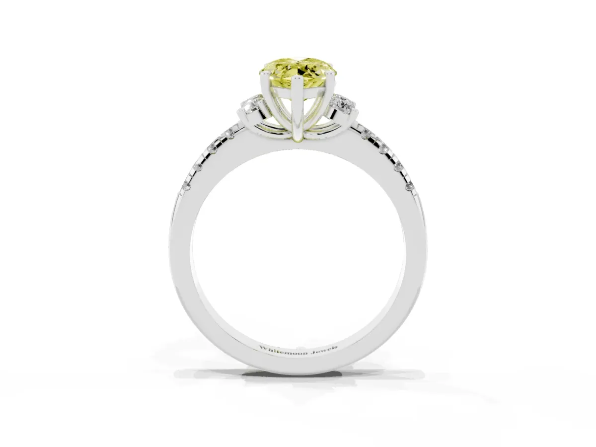 Fancy Yellow Marquise Cut Diamond Three-Stone Pave Band with Four-Prong Setting Silver
