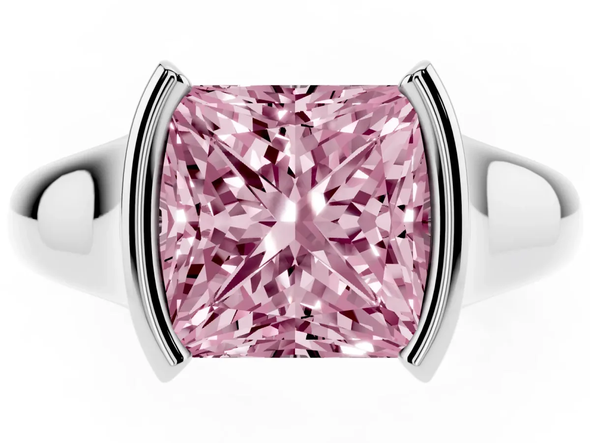 Fancy Pink Princess Cut Solitaire Tension Set Diamond Ring with Split Shank Band Platinum