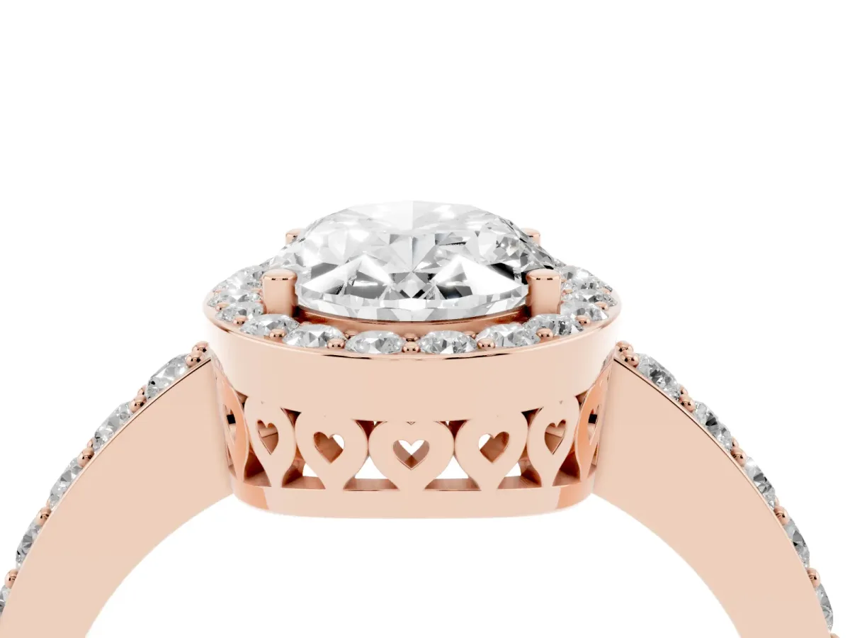 Oval Cut Halo Diamond Pavé Band Ring with Prong Setting Rose gold