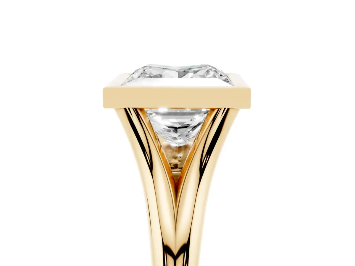 Bezel Set Princess Cut Cut Solitaire Ring with Tapered Band Yellow gold