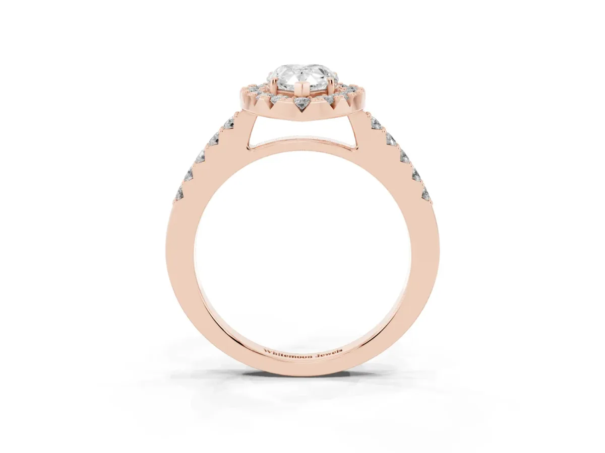 Pear Cut Halo Diamond Pavé Solitaire Ring Rose gold