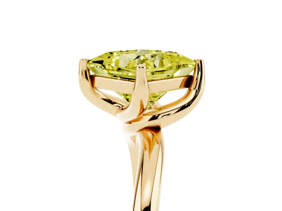Fancy Yellow Princess Cut Diamond Solitaire Engagement Ring with Four-Prong Setting and Classic Band Yellow gold