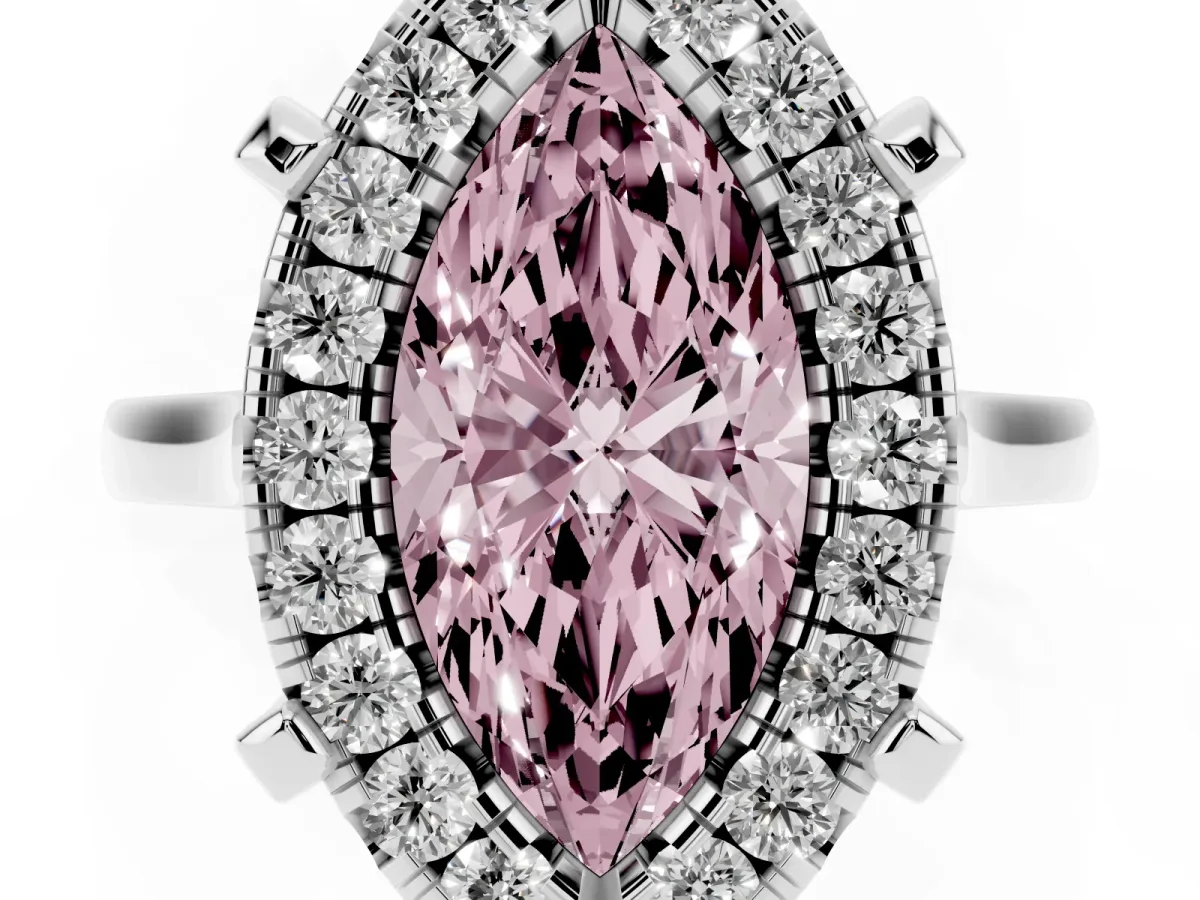 Fancy Pink Marquise Cut Diamond Cluster Halo Solitaire with Four-Prong Setting Silver