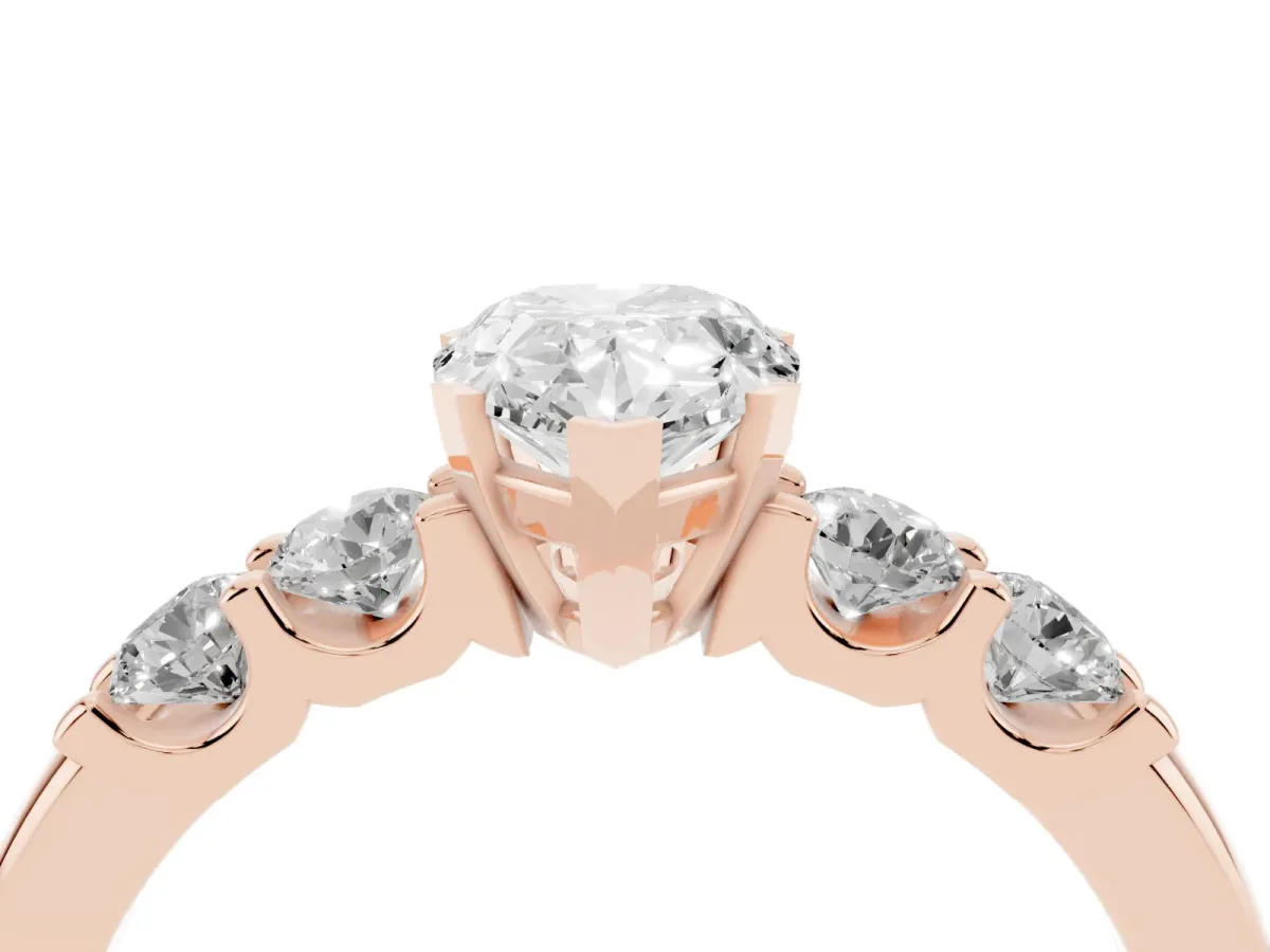 Pear Cut Brilliant Cut Diamond Five-Stone Prong Set Engagement Ring with Channel Band Rose gold