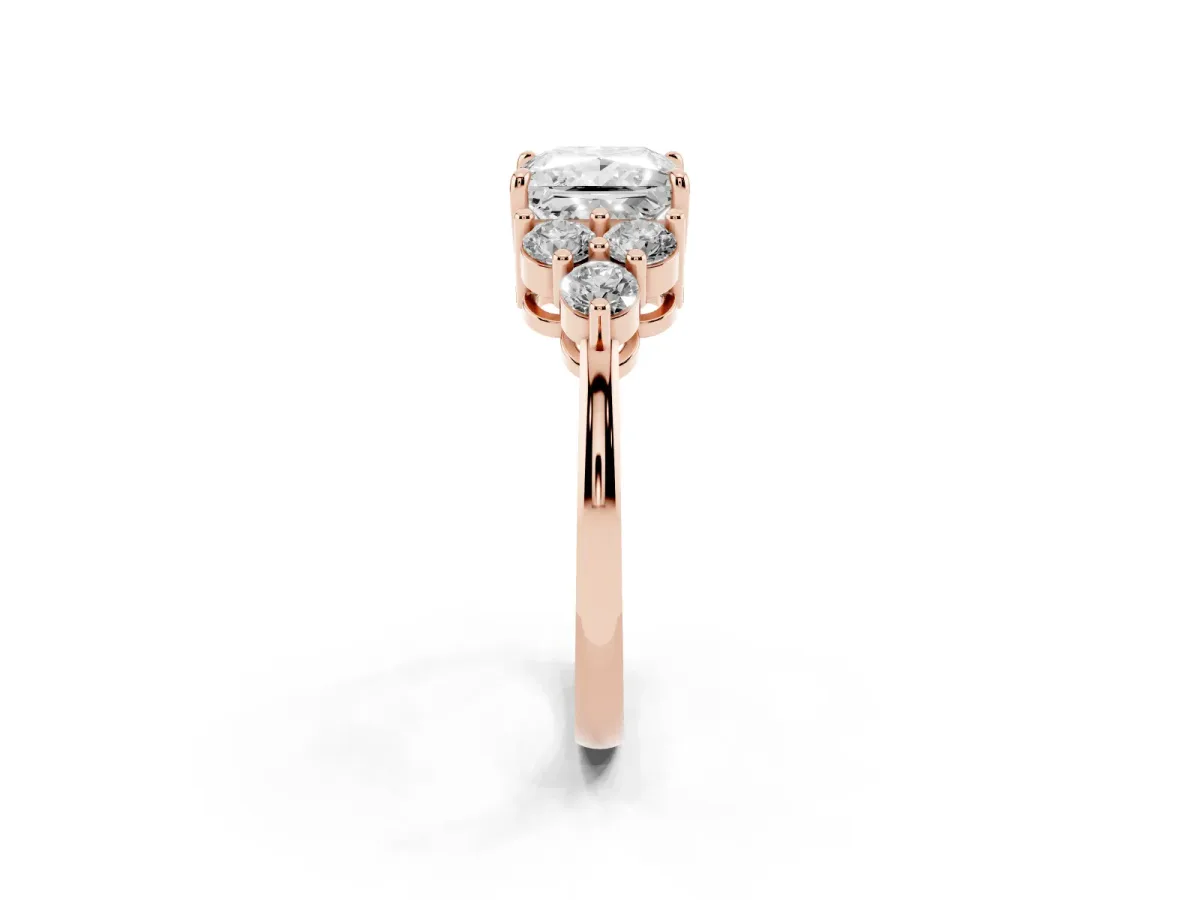 Princess Cut Brilliant Diamond Cluster Accent Solitaire Ring with Prong Setting Rose gold