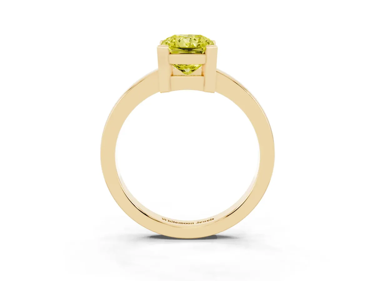 Fancy Yellow Radiant Cut Cut Solitaire Ring with Four-Prong Setting and Classic Band Yellow gold