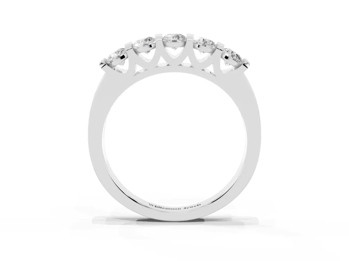 Five-Stone Round Diamond Half-Eternity Bar-Set Ring White gold
