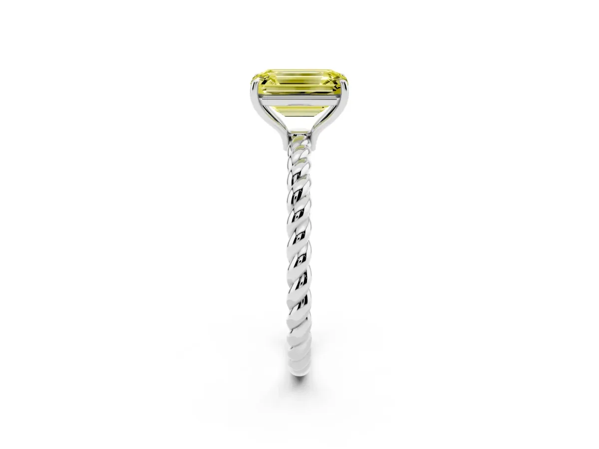 Fancy Yellow Emerald Cut Solitaire Twisted Band 4-Prong Ring Silver