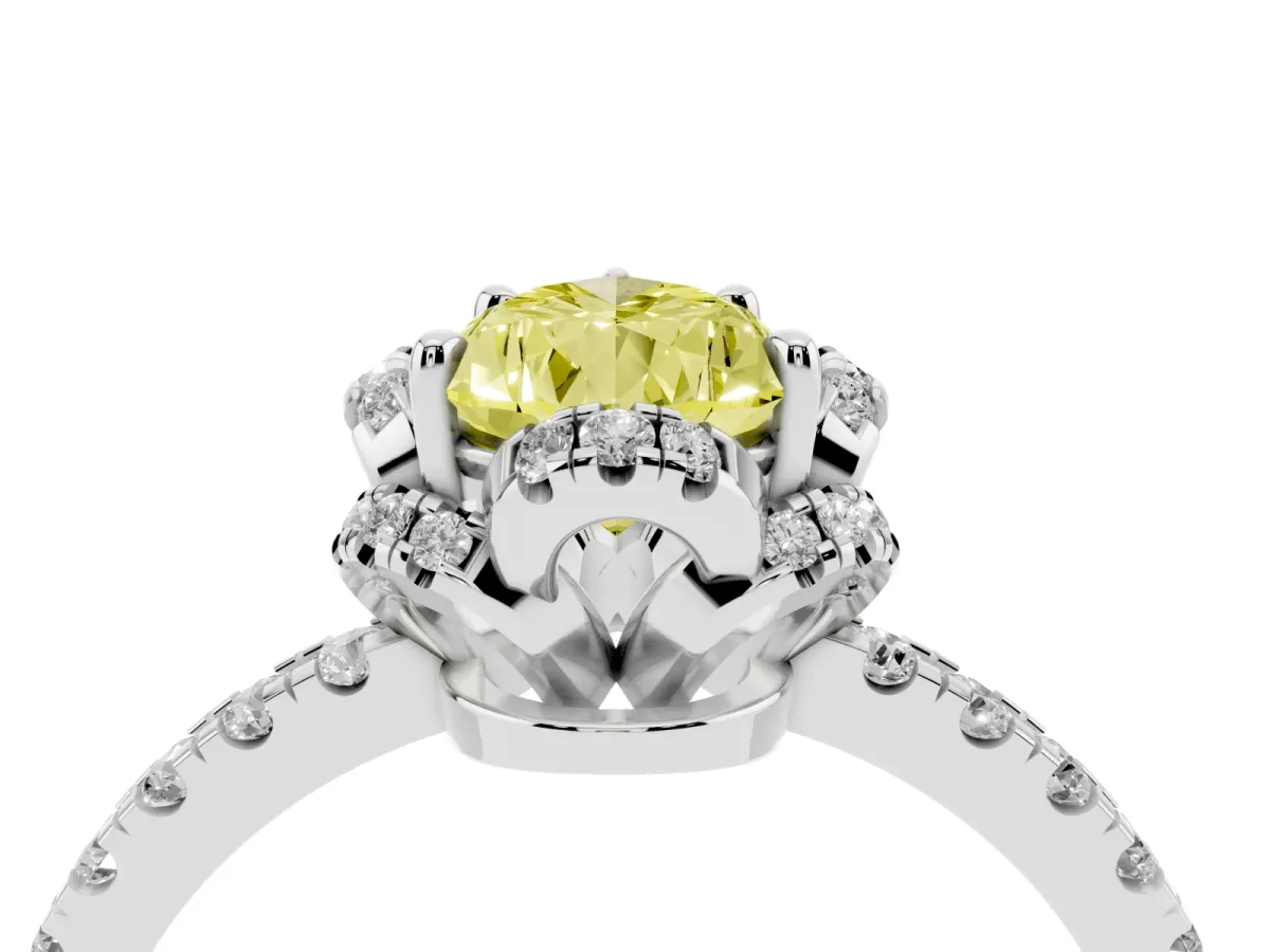 Fancy Yellow Pear Cut Halo Diamond Pave Band Ring with Four-Prong Setting Silver