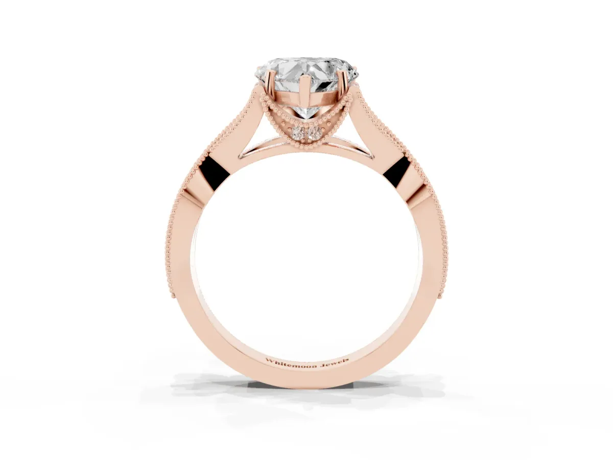 Heart Cut Cut Diamond Twisted Band with Milgrain Pave Setting and Four-Prong Setting Rose gold