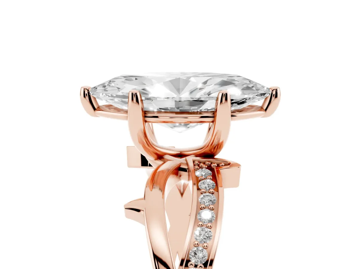Marquise Cut Solitaire Twist Band with Pavé Accents and Four-Prong Setting Rose gold